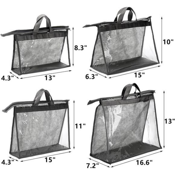 Clear purse storage bags 12 pack handbag organizer with zipper dust cover closet - Picture 3 of 8